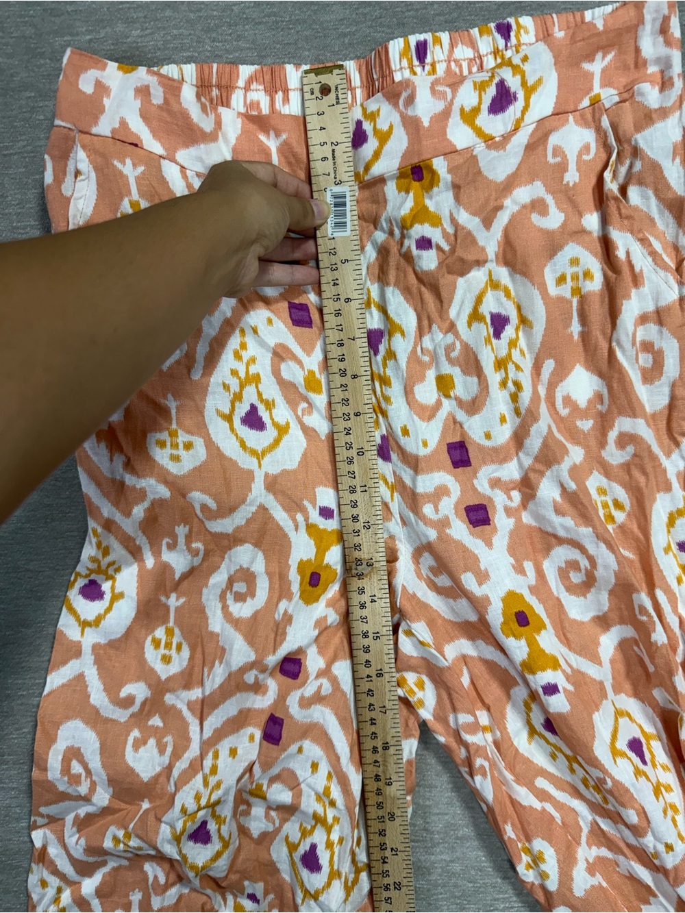 Christian Siriano Linen Rayon Wide Leg Pants Ikat Print Peach Purple Size L - Picture 9 of 10